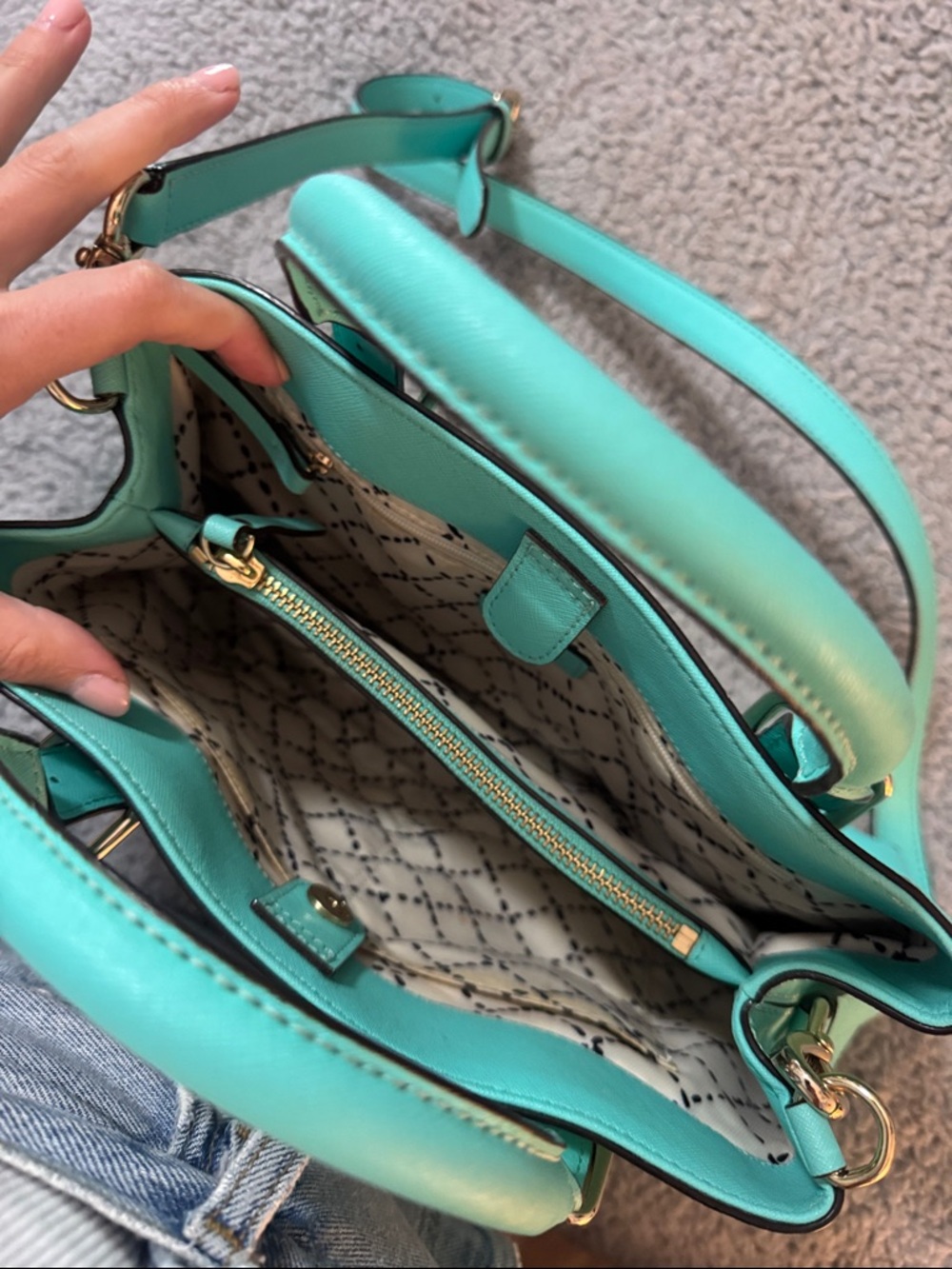 kate spade turquoise satchel with gold hardware - Picture 5 of 6